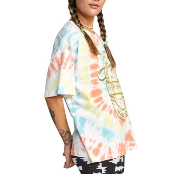 RVCA World Tour Tee Sz XS White Multicolor TieDye Graphic Print Oversized Cotton - Picture 4 of 16